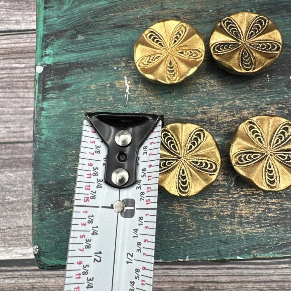 Vintage 1930's Metal Brass Colored Floral Art Deco Buttons Lot Of 4 EUC Sewing